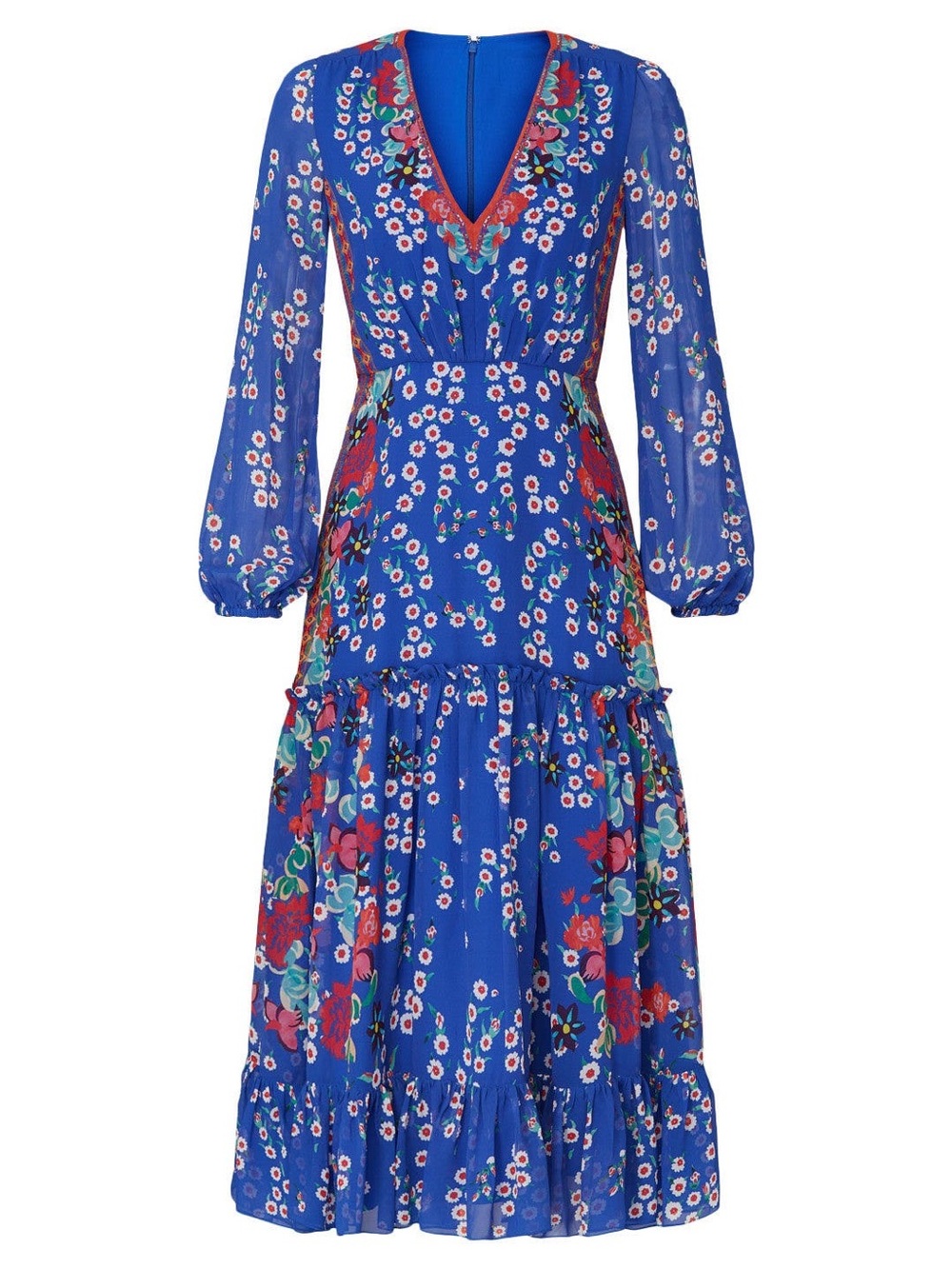SALONI Royal Blue Floral V-Neck Long Sleeve Midi Dress